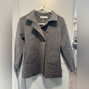 Zara Woman Wool Jacket/Cardigan Size M Dark Gray Open Front